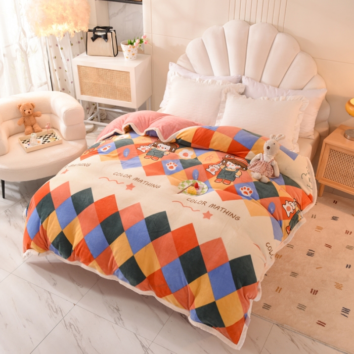 91家纺网 家纺一手货源 找家纺 甜之梦 2025新款多功能泥点绒印花加厚被套毛毯 校园女孩