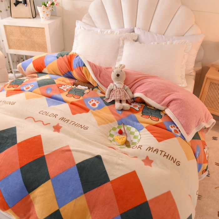 91家纺网 家纺一手货源 找家纺 甜之梦 2025新款多功能泥点绒印花加厚被套毛毯 校园女孩