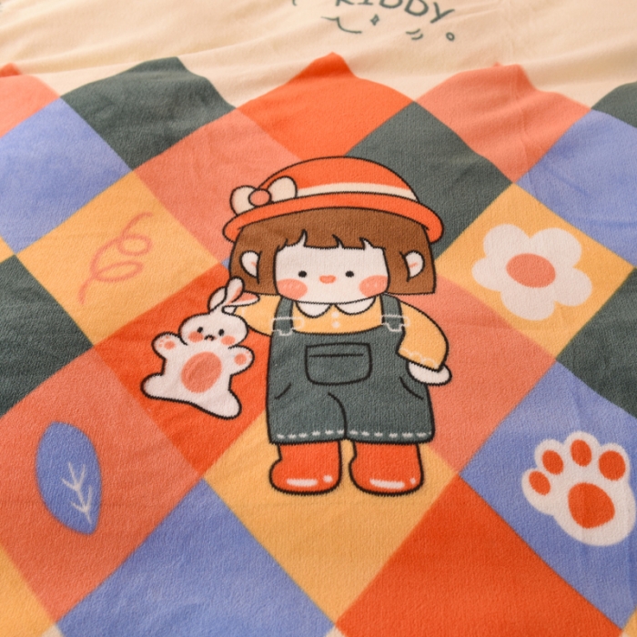 91家纺网 家纺一手货源 找家纺 甜之梦 2025新款多功能泥点绒印花加厚被套毛毯 校园女孩