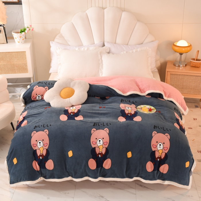 91家纺网 家纺一手货源 找家纺 甜之梦 2025新款多功能泥点绒印花加厚被套毛毯 雪花熊