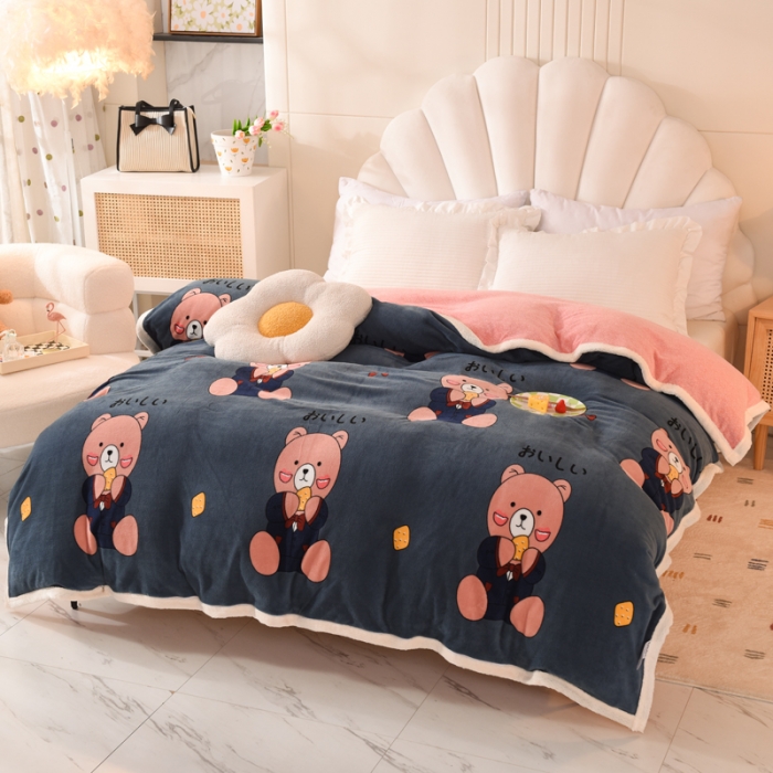 91家纺网 家纺一手货源 找家纺 甜之梦 2025新款多功能泥点绒印花加厚被套毛毯 雪花熊