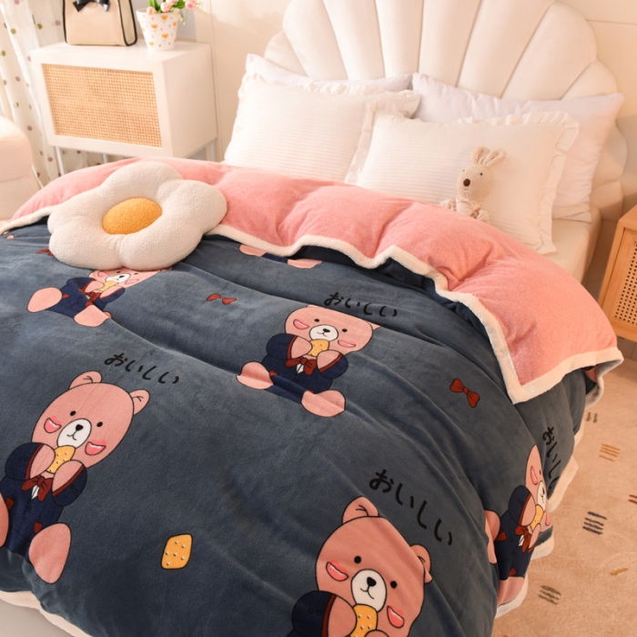 91家纺网 家纺一手货源 找家纺 甜之梦 2025新款多功能泥点绒印花加厚被套毛毯 雪花熊