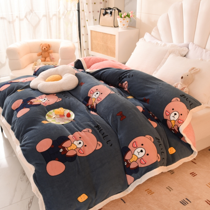 91家纺网 家纺一手货源 找家纺 甜之梦 2025新款多功能泥点绒印花加厚被套毛毯 雪花熊