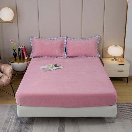 91家纺网 家纺一手货源 找家纺 羋多 2023新款素色牛奶绒床笠 黛雅粉