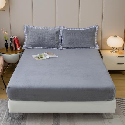 91家纺网 家纺一手货源 找家纺 羋多 2023新款素色牛奶绒床笠 气质灰