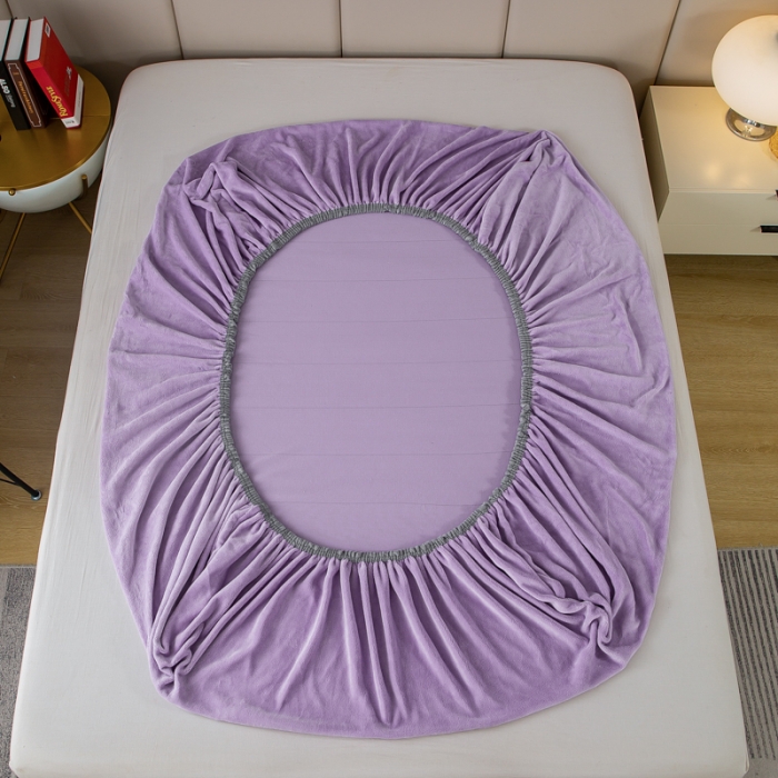 91家纺网 家纺一手货源 找家纺 羋多 2023新款素色牛奶绒床笠 丁香紫