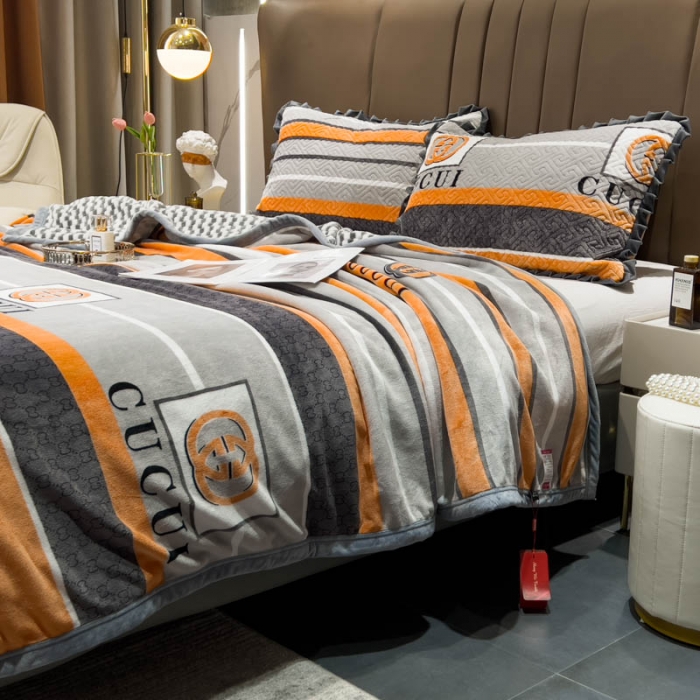 91家纺网 家纺一手货源 找家纺 羋多 2023新款A版牛奶绒+B版阳离子提花双层复合毯 时尚潮牌