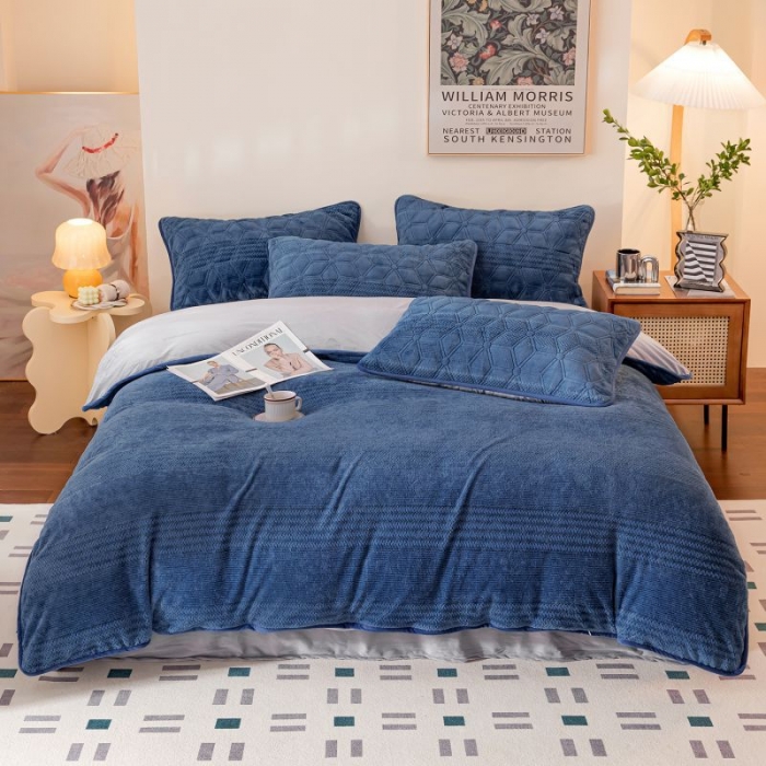 91家纺网 家纺一手货源 找家纺 凡客 2022新棉绒色织提花单品被套-宝蓝