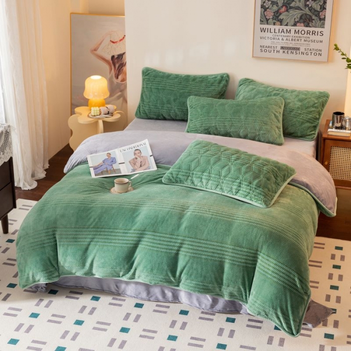 91家纺网 家纺一手货源 找家纺 凡客 2022新棉绒色织提花单品被套-祖母绿