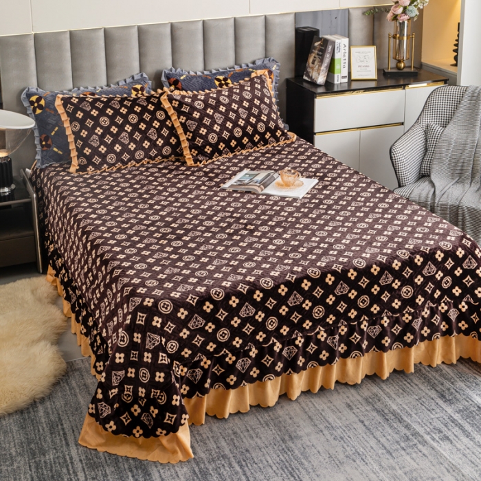 91家纺网 家纺一手货源 找家纺 羋多 2023新款轻奢牛奶绒印花夹棉床裙三件套 印象空间