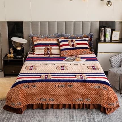 羋多 2023新款轻奢牛奶绒印花夹棉床裙三件套 大牌范