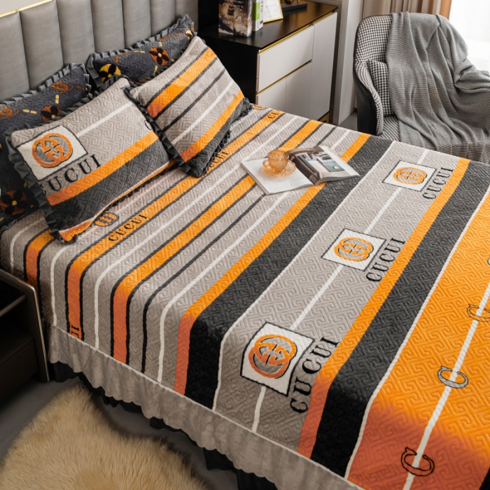 91家纺网 家纺一手货源 找家纺 羋多 2023新款轻奢牛奶绒印花夹棉床裙三件套 潮流元素