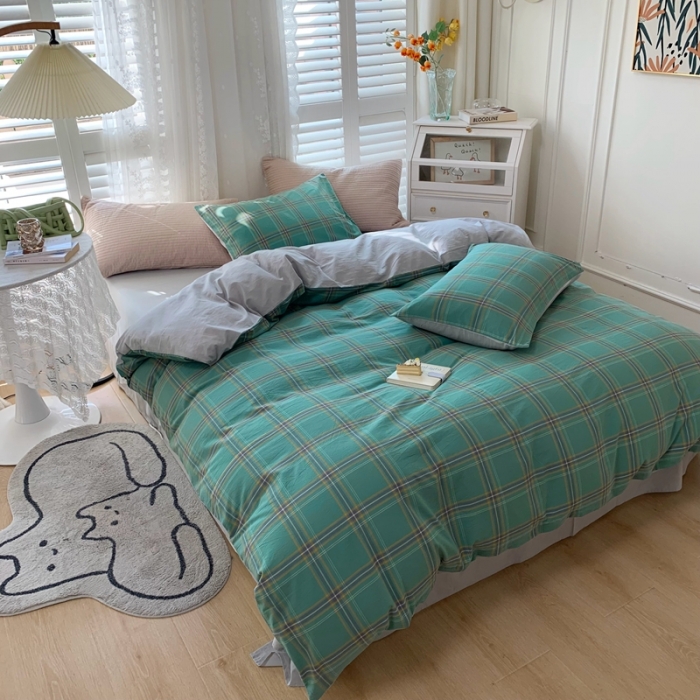 91家纺网 家纺一手货源 找家纺 顾家家居 2023新款全棉A类水洗棉四件套 恩格斯-绿