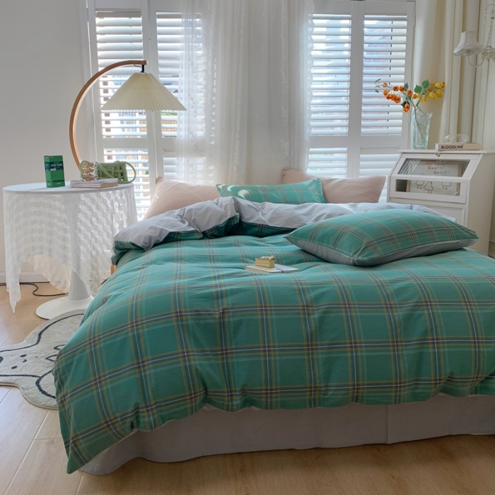 91家纺网 家纺一手货源 找家纺 顾家家居 2023新款全棉A类水洗棉四件套 恩格斯-绿