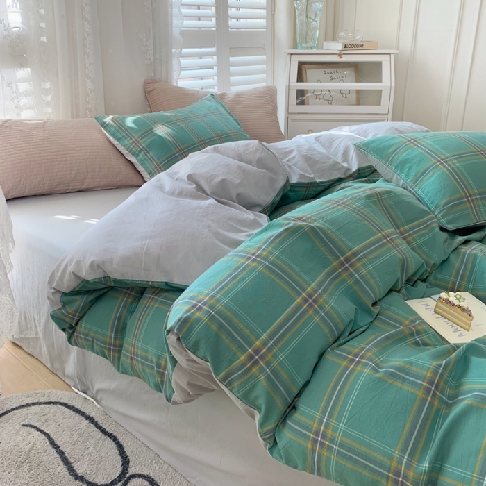 91家纺网 家纺一手货源 找家纺 顾家家居 2023新款全棉A类水洗棉四件套 恩格斯-绿