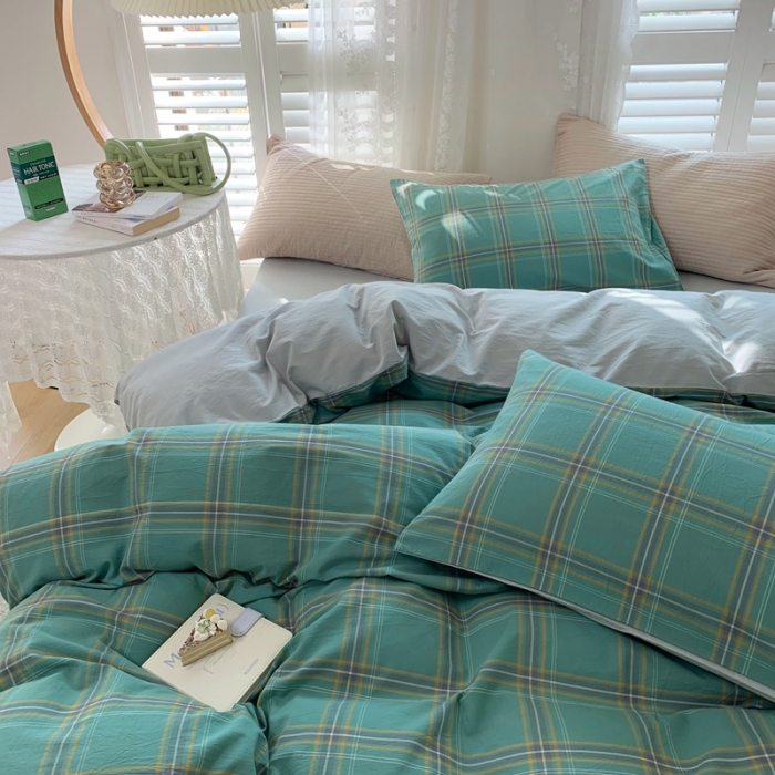 91家纺网 家纺一手货源 找家纺 顾家家居 2023新款全棉A类水洗棉四件套 恩格斯-绿