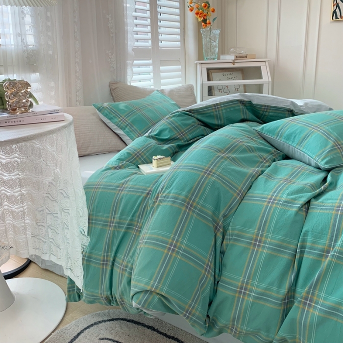 91家纺网 家纺一手货源 找家纺 顾家家居 2023新款全棉A类水洗棉四件套 恩格斯-绿