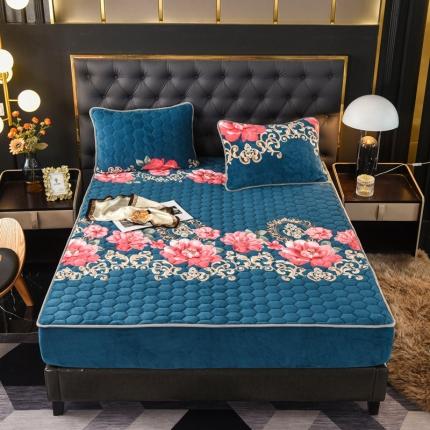 91家纺网 家纺一手货源 找家纺 情煊 2022新款牛奶绒印花单品夹棉床笠 富贵花开