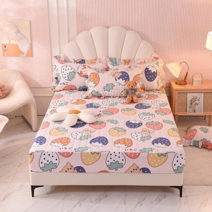 甜之梦家纺 2025新款全棉夹棉防滑抗菌床笠 草莓乐园