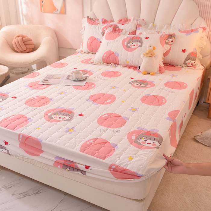 91家纺网 家纺一手货源 找家纺 甜之梦家纺 2025新款全棉夹棉防滑抗菌床笠 初恋蜜桃