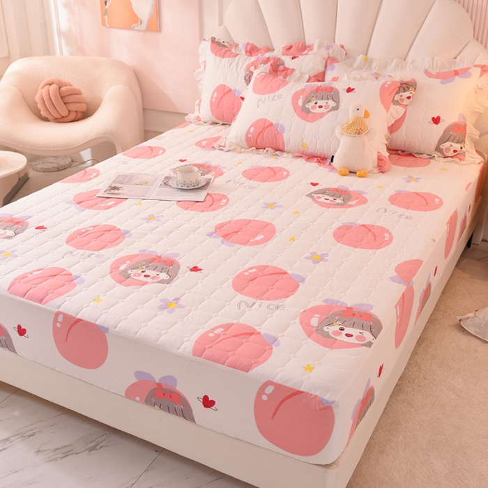 91家纺网 家纺一手货源 找家纺 甜之梦家纺 2025新款全棉夹棉防滑抗菌床笠 初恋蜜桃