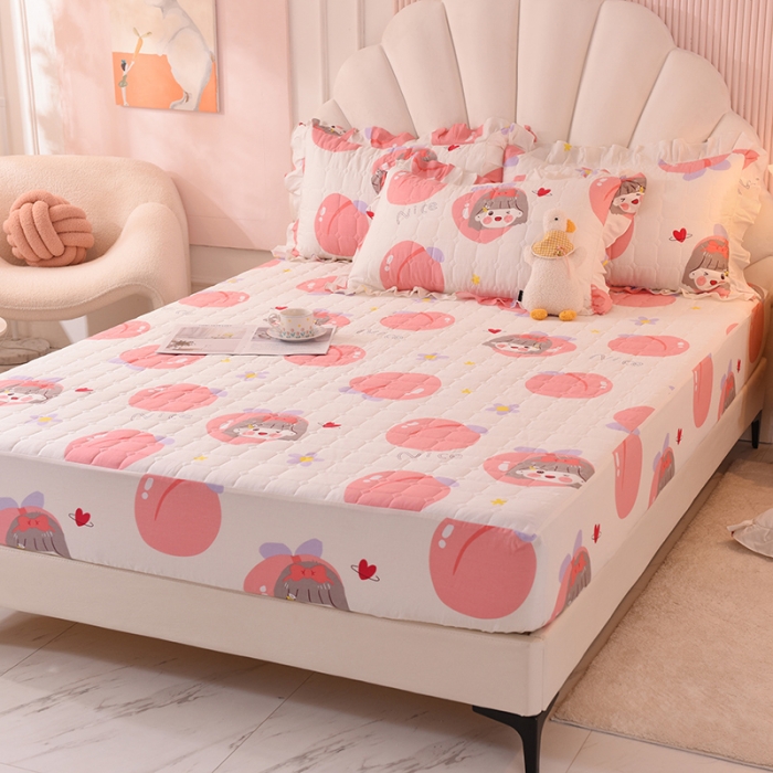 91家纺网 家纺一手货源 找家纺 甜之梦家纺 2025新款全棉夹棉防滑抗菌床笠 初恋蜜桃