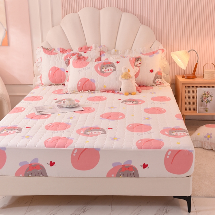 91家纺网 家纺一手货源 找家纺 甜之梦家纺 2025新款全棉夹棉防滑抗菌床笠 初恋蜜桃