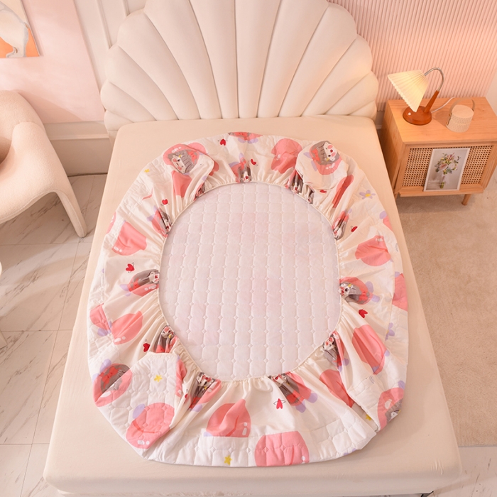 91家纺网 家纺一手货源 找家纺 甜之梦家纺 2025新款全棉夹棉防滑抗菌床笠 初恋蜜桃