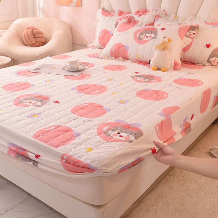 91家纺网 家纺一手货源 找家纺 甜之梦家纺 2025新款全棉夹棉防滑抗菌床笠 初恋蜜桃