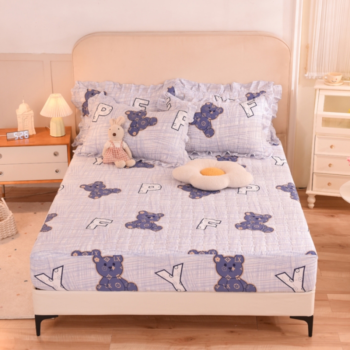 91家纺网 家纺一手货源 找家纺 甜之梦家纺 2025新款全棉夹棉防滑抗菌床笠 快乐维尼