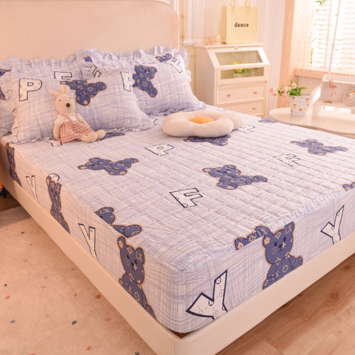 91家纺网 家纺一手货源 找家纺 甜之梦家纺 2025新款全棉夹棉防滑抗菌床笠 快乐维尼