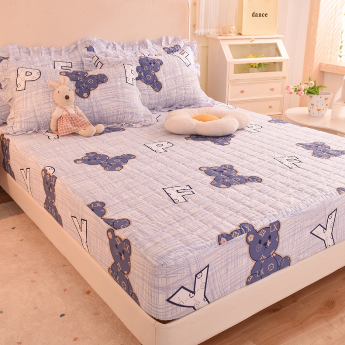 91家纺网 家纺一手货源 找家纺 甜之梦家纺 2025新款全棉夹棉防滑抗菌床笠 快乐维尼