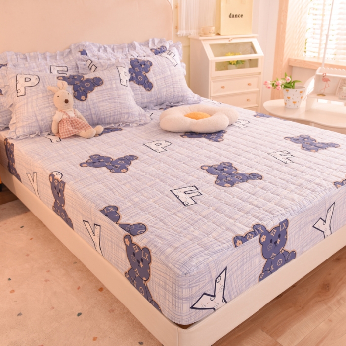 91家纺网 家纺一手货源 找家纺 甜之梦家纺 2025新款全棉夹棉防滑抗菌床笠 快乐维尼