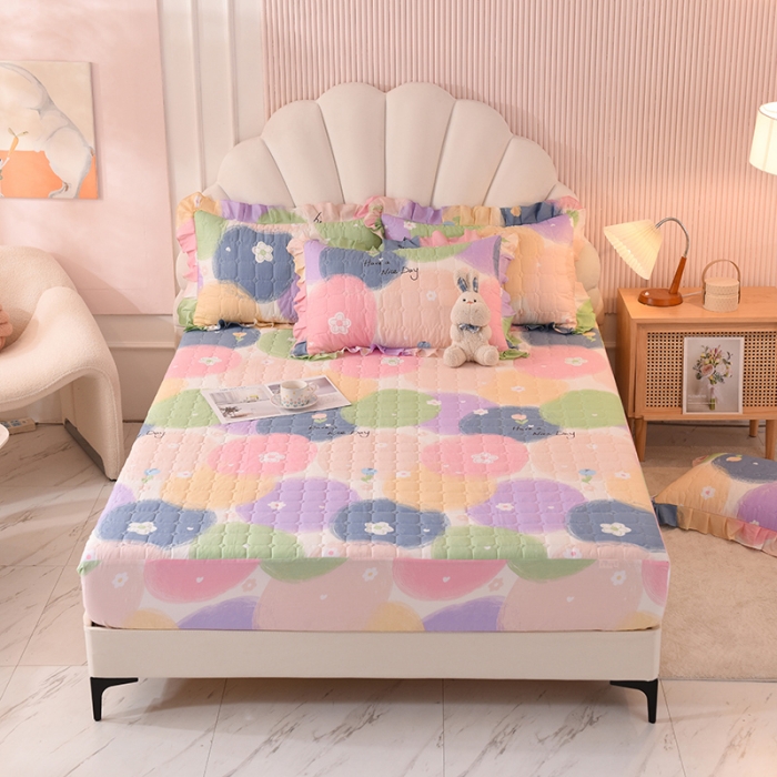 91家纺网 家纺一手货源 找家纺 甜之梦家纺 2025新款全棉夹棉防滑抗菌床笠 魔法花园