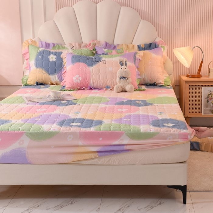 91家纺网 家纺一手货源 找家纺 甜之梦家纺 2025新款全棉夹棉防滑抗菌床笠 魔法花园