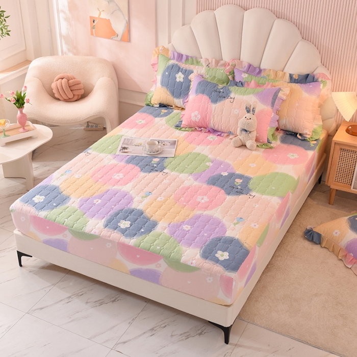 91家纺网 家纺一手货源 找家纺 甜之梦家纺 2025新款全棉夹棉防滑抗菌床笠 魔法花园