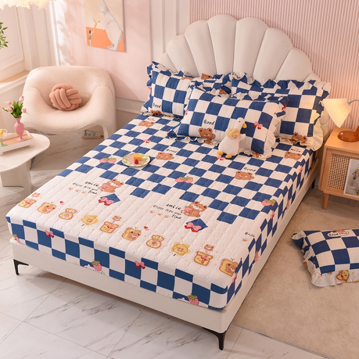 91家纺网 家纺一手货源 找家纺 甜之梦家纺 2025新款全棉夹棉防滑抗菌床笠 派对熊