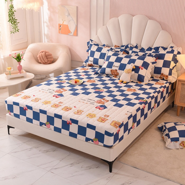 91家纺网 家纺一手货源 找家纺 甜之梦家纺 2025新款全棉夹棉防滑抗菌床笠 派对熊