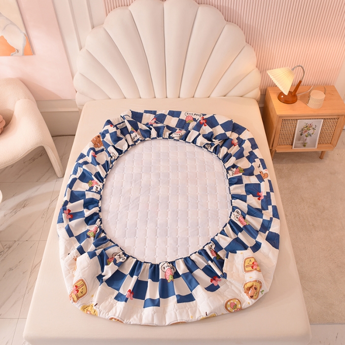 91家纺网 家纺一手货源 找家纺 甜之梦家纺 2025新款全棉夹棉防滑抗菌床笠 派对熊