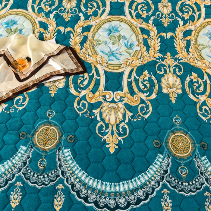 91家纺网 家纺一手货源 找家纺 情煊 2022新款牛奶绒印花单品夹棉床笠 欧式风情