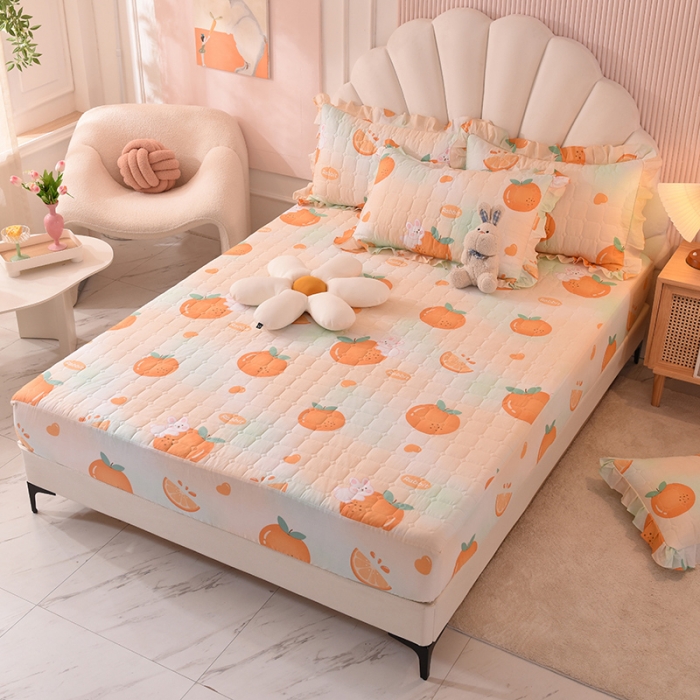 91家纺网 家纺一手货源 找家纺 甜之梦家纺 2025新款全棉夹棉防滑抗菌床笠 甜橙小兔