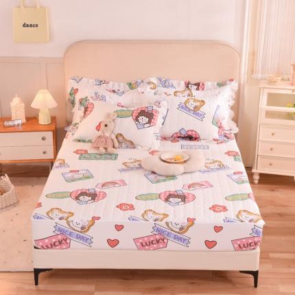 91家纺网 家纺一手货源 找家纺 甜之梦家纺 2025新款全棉夹棉防滑抗菌床笠 幸运女孩