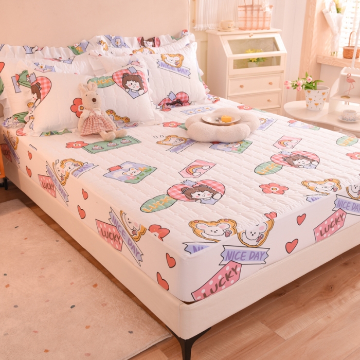 91家纺网 家纺一手货源 找家纺 甜之梦家纺 2025新款全棉夹棉防滑抗菌床笠 幸运女孩