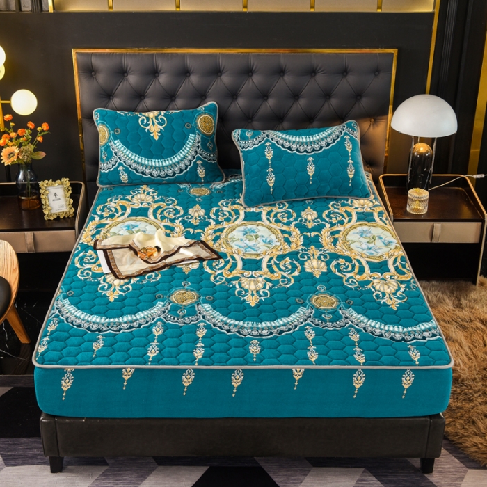 91家纺网 家纺一手货源 找家纺 情煊 2022新款牛奶绒印花单品夹棉床笠 欧式风情