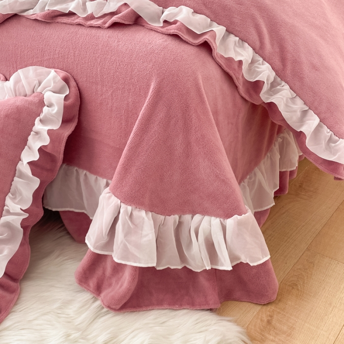 91家纺网 家纺一手货源 找家纺 总 金丝鸟 2022新款200克韩式公主风花边款牛奶绒四件套