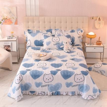91家纺网 家纺一手货源 找家纺 甜之梦家纺 2025新款全棉夹棉防滑抗菌花边款床盖 爱心熊