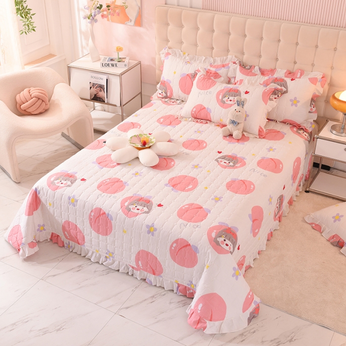 91家纺网 家纺一手货源 找家纺 甜之梦家纺 2025新款全棉夹棉防滑抗菌花边款床盖 初恋蜜桃