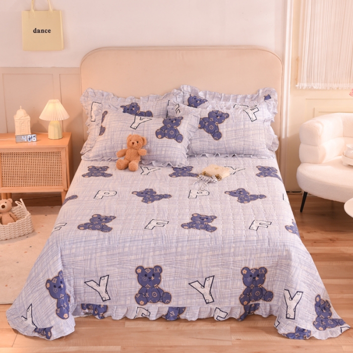 91家纺网 家纺一手货源 找家纺 甜之梦家纺 2025新款全棉夹棉防滑抗菌花边款床盖 快乐维尼