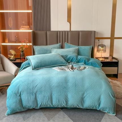 91家纺网 家纺一手货源 找家纺 总 金丝鸟 2022新款200克华夫格雕花牛奶绒贝壳边四件套