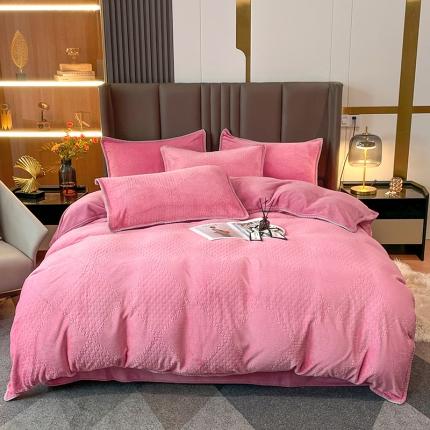 总 金丝鸟 2022新款200克华夫格雕花牛奶绒贝壳边四件套